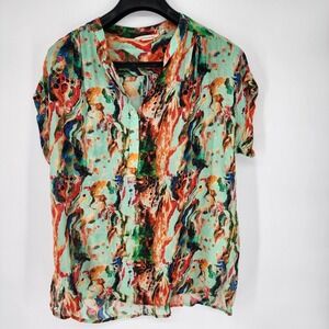 Soft Surrounding Womens Size Medium Multicolor‎ Short Sleeve Tunic Sheer Blouse